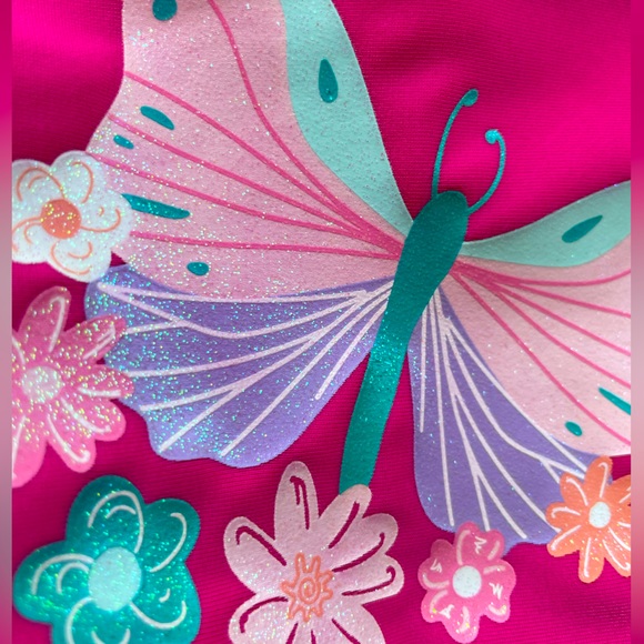 2T UV Skinz UPF 50+ Rashguard, 3/4 Raglan Sleeve, Butterfly Floral, Bright Pink - Picture 3 of 8